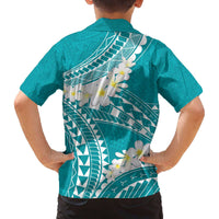 Polynesian Vintage Floral Family Matching Off The Shoulder Long Sleeve Dress and Hawaiian Shirt Teal Motifs - Polynesian Pride