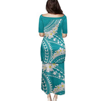 Polynesian Vintage Floral Family Matching Puletasi and Hawaiian Shirt Teal Motifs - Polynesian Pride