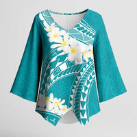 Polynesian Vintage Floral Kimono Sleeve Blouse Teal Motifs - Polynesian Pride