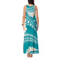Polynesian Vintage Floral Tank Maxi Dress Teal Motifs - Polynesian Pride