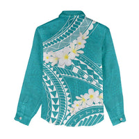 Polynesian Vintage Floral Women Casual Shirt Teal Motifs - Polynesian Pride