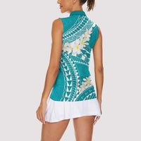 Polynesian Vintage Floral Women Sleeveless Polo Shirt Teal Motifs LT7 - Polynesian Pride