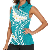 Polynesian Vintage Floral Women Sleeveless Polo Shirt Teal Motifs LT7 - Polynesian Pride