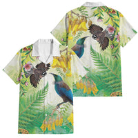 New Zealand Maori Mahuru Family Matching Short Sleeve Bodycon Dress and Hawaiian Shirt Tui With Pikawakawa Spring Colors LT7 Dad's Shirt - Short Sleeve Multicolor - Polynesian Pride