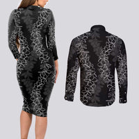 Hawaii Plumeria Lei Couples Matching Long Sleeve Bodycon Dress and Long Sleeve Button Shirt Aloha Festive Vibe