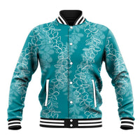 Hawaii Plumeria Lei Baseball Jacket Aloha Festive Vibe - Teal