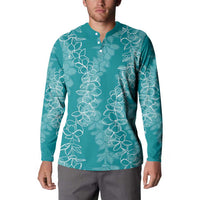 Hawaii Plumeria Lei Button Sweatshirt Aloha Festive Vibe - Teal
