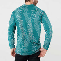 Hawaii Plumeria Lei Button Sweatshirt Aloha Festive Vibe - Teal