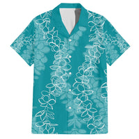 Hawaii Plumeria Lei Family Matching Off Shoulder Short Dress and Hawaiian Shirt Aloha Festive Vibe - Teal