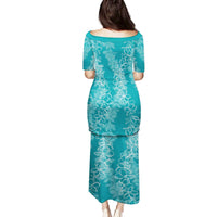 Hawaii Plumeria Lei Family Matching Puletasi and Hawaiian Shirt Aloha Festive Vibe - Teal