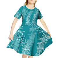 Hawaii Plumeria Lei Kid Short Sleeve Dress Aloha Festive Vibe - Teal