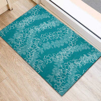 Hawaii Plumeria Lei Rubber Doormat Aloha Festive Vibe - Teal