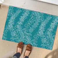Hawaii Plumeria Lei Rubber Doormat Aloha Festive Vibe - Teal