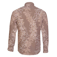 Hawaii Plumeria Lei Family Matching Long Sleeve Bodycon Dress and Hawaiian Shirt Aloha Festive Vibe - Beige