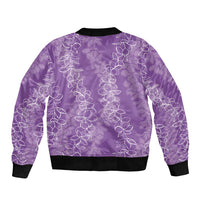 Hawaii Plumeria Lei Sleeve Zip Bomber Jacket Aloha Festive Vibe - Violet