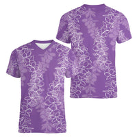 Hawaii Plumeria Lei Women V-Neck T-Shirt Aloha Festive Vibe - Violet LT7 - Polynesian Pride