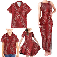 Hawaii Plumeria Lei Family Matching Tank Maxi Dress and Hawaiian Shirt Aloha Festive Vibe - Crimson