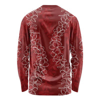 Hawaii Plumeria Lei Long Sleeve Shirt Aloha Festive Vibe - Crimson