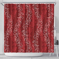 Hawaii Plumeria Lei Shower Curtain Aloha Festive Vibe - Crimson