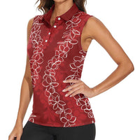 Hawaii Plumeria Lei Women Sleeveless Polo Shirt Aloha Festive Vibe - Crimson