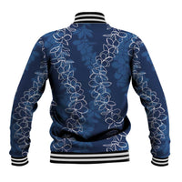 Hawaii Plumeria Lei Baseball Jacket Aloha Festive Vibe - Navy Blue