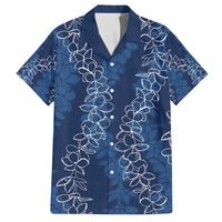 Hawaii Plumeria Lei Family Matching Off The Shoulder Long Sleeve Dress and Hawaiian Shirt Aloha Festive Vibe - Navy Blue