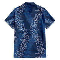 Hawaii Plumeria Lei Family Matching Short Sleeve Bodycon Dress and Hawaiian Shirt Aloha Festive Vibe - Navy Blue