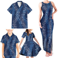 Hawaii Plumeria Lei Family Matching Tank Maxi Dress and Hawaiian Shirt Aloha Festive Vibe - Navy Blue