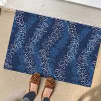 Hawaii Plumeria Lei Rubber Doormat Aloha Festive Vibe - Navy Blue