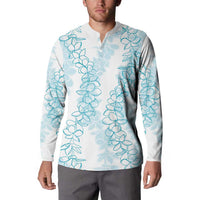 Hawaii Plumeria Lei Button Sweatshirt Aloha Festive Vibe - Turquoise