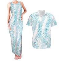 Hawaii Plumeria Lei Couples Matching Tank Maxi Dress and Hawaiian Shirt Aloha Festive Vibe - Turquoise