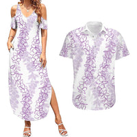 Hawaii Plumeria Lei Couples Matching Summer Maxi Dress and Hawaiian Shirt Aloha Festive Vibe - Amethyst