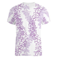 Hawaii Plumeria Lei Women V-Neck T-Shirt Aloha Festive Vibe - Amethyst LT7 - Polynesian Pride