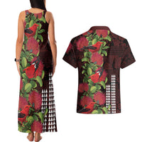 Hawaii Mele Kalikimaka Kakau Couples Matching Tank Maxi Dress and Hawaiian Shirt I'iwi Bird on Ohia Lehua