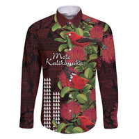 Hawaii Mele Kalikimaka Kakau Family Matching Off The Shoulder Long Sleeve Dress and Hawaiian Shirt I'iwi Bird on Ohia Lehua