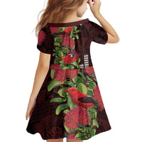 Hawaii Mele Kalikimaka Kakau Family Matching Short Sleeve Bodycon Dress and Hawaiian Shirt I'iwi Bird on Ohia Lehua