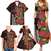 Hawaii Mele Kalikimaka Kakau Family Matching Summer Maxi Dress and Hawaiian Shirt I'iwi Bird on Ohia Lehua