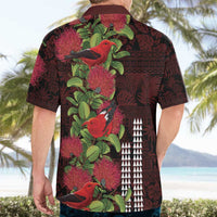 Hawaii Mele Kalikimaka Kakau Hawaiian Shirt I'iwi Bird on Ohia Lehua