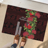 Hawaii Mele Kalikimaka Kakau Rubber Doormat I'iwi Bird on Ohia Lehua