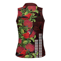Hawaii Mele Kalikimaka Kakau Women Sleeveless Polo Shirt I'iwi Bird on Ohia Lehua