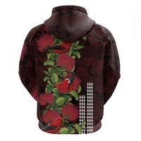 Hawaii Mele Kalikimaka Kakau Zip Hoodie I'iwi Bird on Ohia Lehua