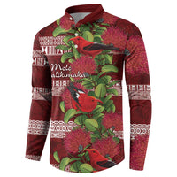 Hawaii Christmas Mele Kalikimaka Button Sweatshirt I'iwi Bird on Ohia Lehua