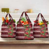 Hawaii Christmas Mele Kalikimaka Grocery Bag I'iwi Bird on Ohia Lehua LT7 3-pack One Size Red White - Polynesian Pride
