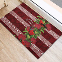 Hawaii Christmas Mele Kalikimaka Rubber Doormat I'iwi Bird on Ohia Lehua