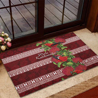 Hawaii Christmas Mele Kalikimaka Rubber Doormat I'iwi Bird on Ohia Lehua