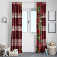 Hawaii Christmas Mele Kalikimaka Window Curtain I'iwi Bird on Ohia Lehua