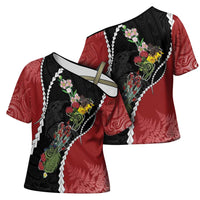 New Zealand Christmas Cross Shoulder Shirt Flora Map with Birds - Polynesian Pride