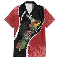 New Zealand Christmas Family Matching Off The Shoulder Long Sleeve Dress and Hawaiian Shirt Flora Map with Birds - Polynesian Pride