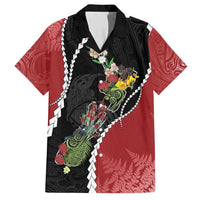 New Zealand Christmas Family Matching Off Shoulder Short Dress and Hawaiian Shirt Flora Map with Birds - Polynesian Pride