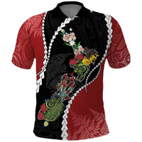 New Zealand Christmas Polo Shirt Flora Map with Birds - Polynesian Pride